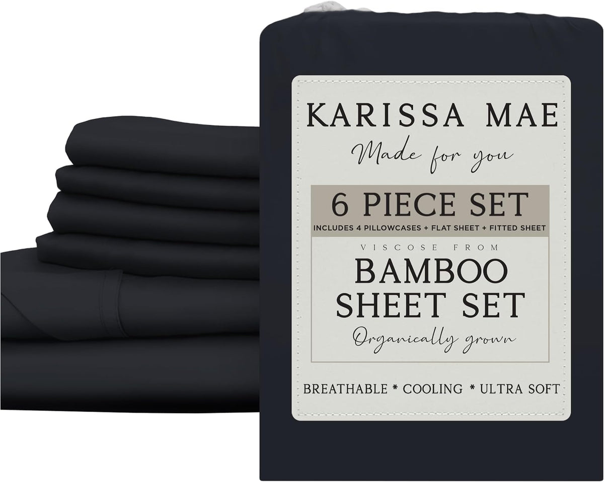 KARISSA MAE 6 Piece Pure Viscose from Bamboo California King Size Sheet Set | 100% FSC Certified | Luxuriously Soft | Cooling | 18" Deep…