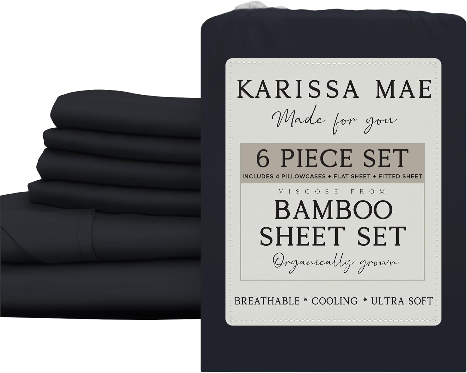 KARISSA MAE 6 Piece Pure Viscose from Bamboo 34" Split Top King Size Sheet Set | 100% FSC Certified | Luxuriously Soft | Cooling | 18"…