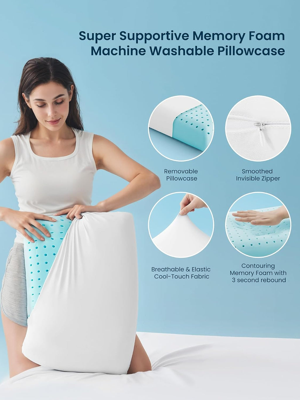 Sleepzonelife SLEEP ZONE Cooling Memory Foam Pillow - Odorless, Breathable, Skin-Friendly with Superior Support for Back, Stomach or Side S…
