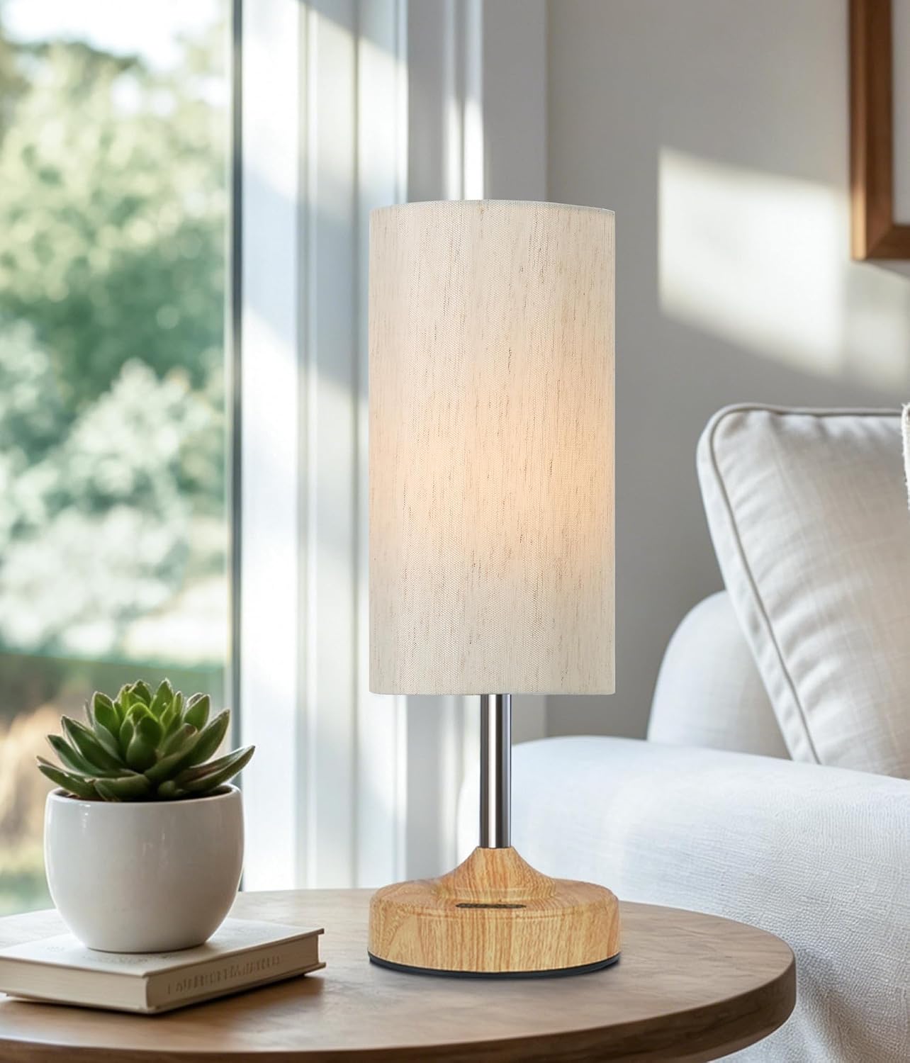 EZVALO Cordless Table Lamp, Ambient Light, Wood-Grain Finish, Dimmable, Touch, Timer, 2700K, Decor, Portable, Wireless, Rechargeable…