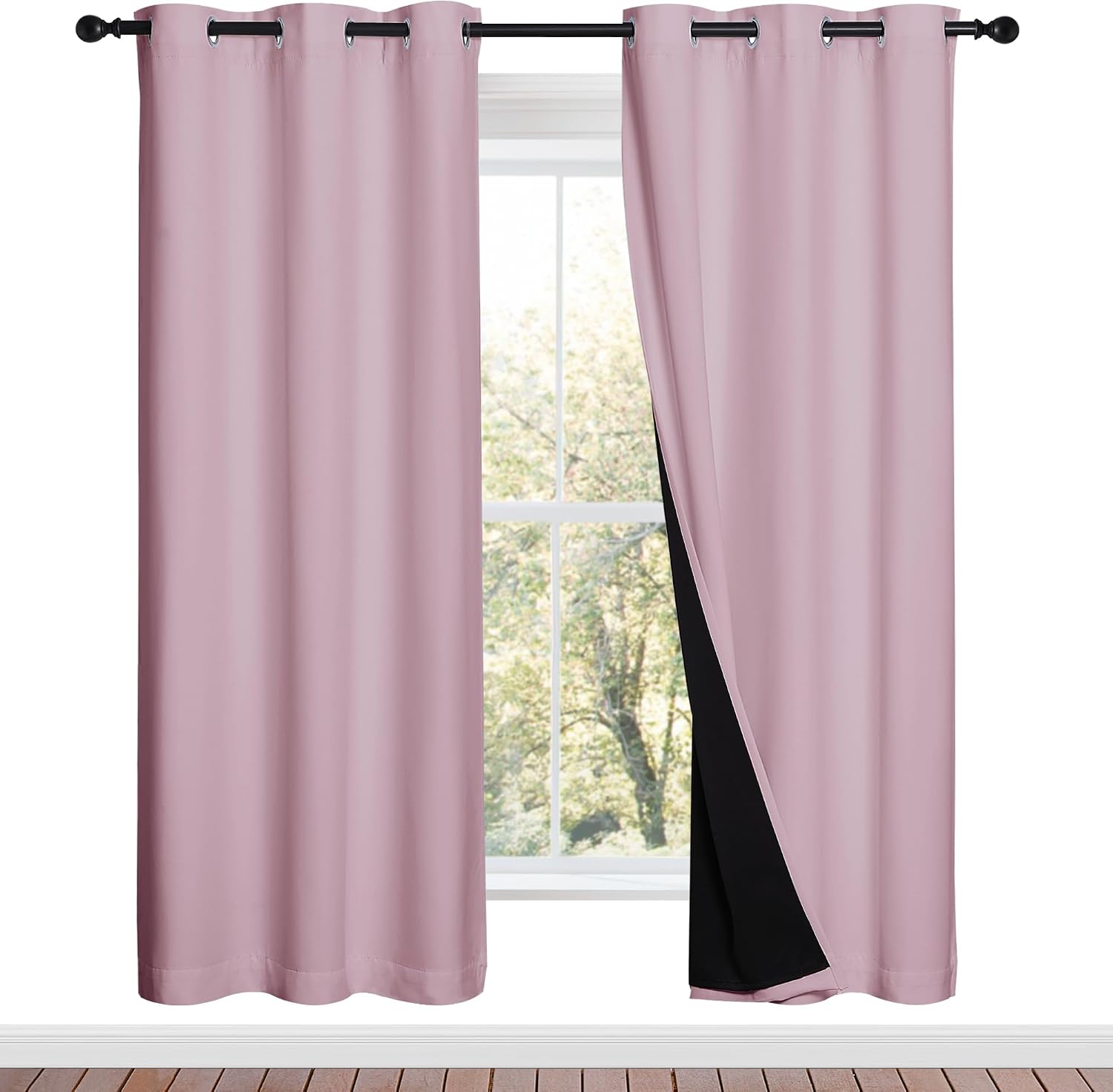 Nicetown 100% Blackout Window Curtain Panels, Baby Pink, 2 Pieces, 42-inch Wide Per Panel, Full Light Blocking Drapes with Black Liner for…