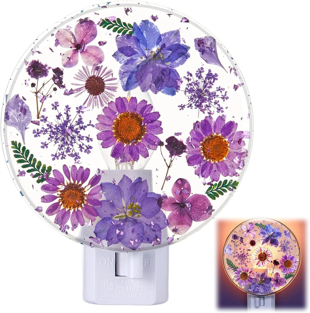 Glooglitter Pressed Flower Night Light Plug in - Handmade Dried Floral Wall Night Light, Soft Glow Decorative Nightlight for Hallway Bedroo…