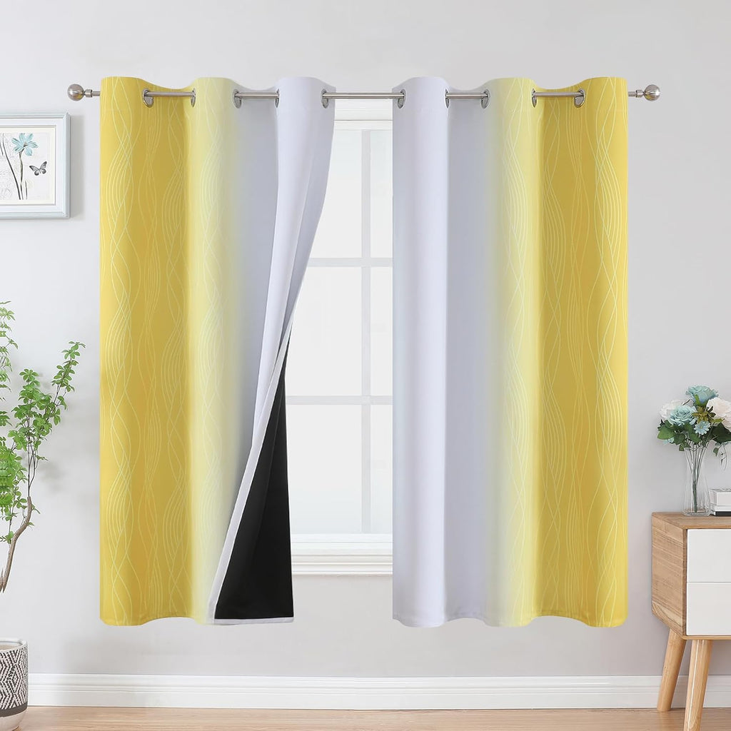 Estelartextiler Estelar Textiler Yellow and Greyish White Blackout Curtains for Boys Bedroom, Thermal Insulated Ombre Blackout Drapes, Room…