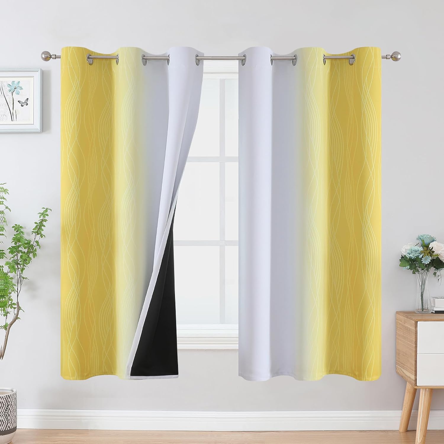 Estelartextiler Estelar Textiler Yellow and Greyish White Blackout Curtains for Boys Bedroom, Thermal Insulated Ombre Blackout Drapes, Room…