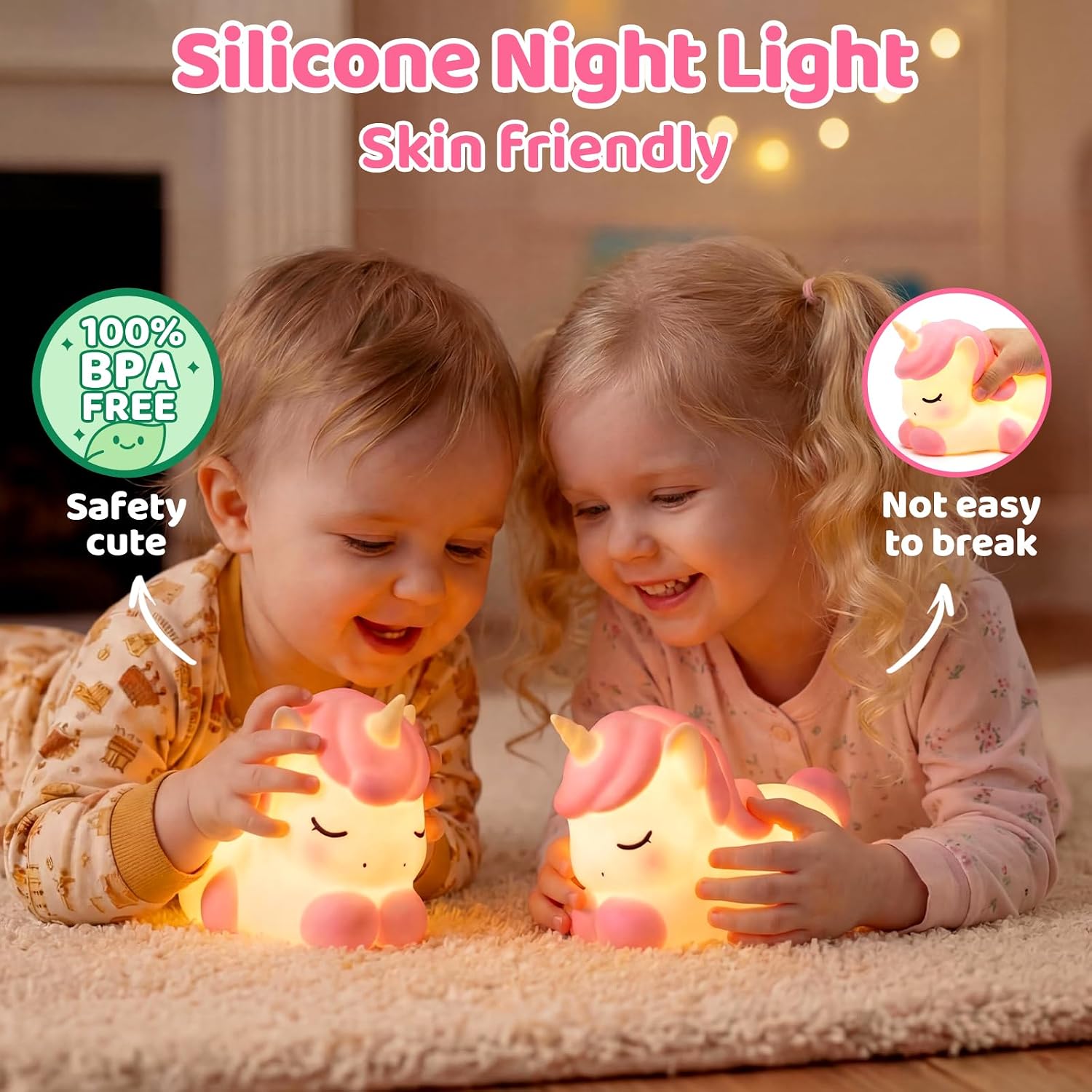 Mewaii Cloud Unicorn Night Light for Kids-Wireless Charging Cloud Base, 3-Level Dimmable 7-Color Changing & 30-Min Timer, Portable Girls Ni…