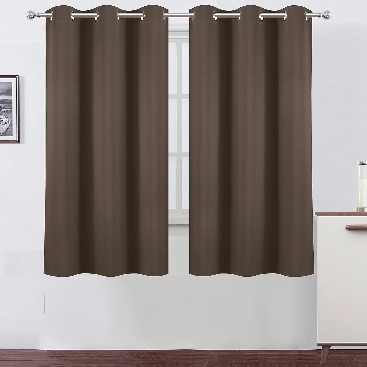 Lemomo Chocolate Brown Blackout Curtains 42 x 63 Inch Length/Set of 2 Curtain Panels/Thermal Insulated Room Darkening Blackout Curtains for…