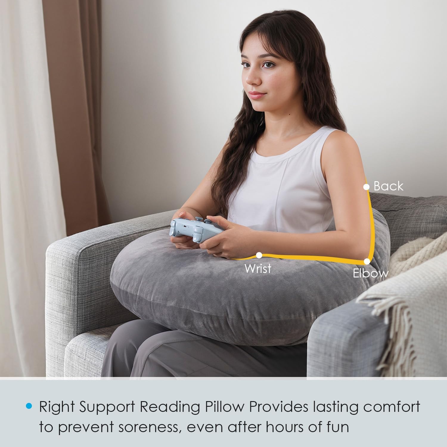 QUEEN ROSE Reading Pillow, Gaming Pillow for Lap, Sitting in Bed or Sofa, Extra Arm Rest for Reading, Playing or Crocheting, Soft Velvet…