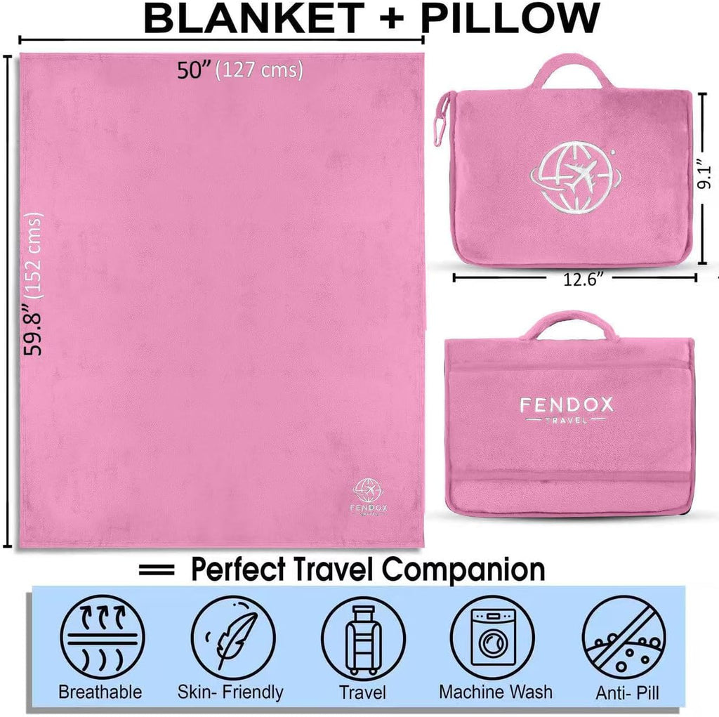 2-in-1 Travel Blanket and Pillow – Lightweight, Compact, Ultra Soft, Machine Washable – Handle, Luggage Sleeve, Backpack Clip – for Trave…