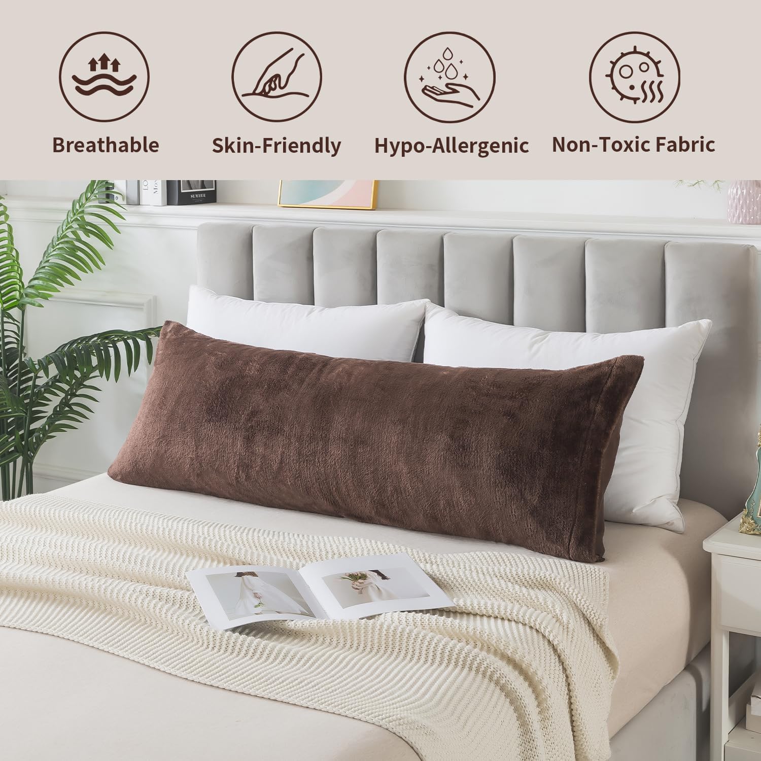 WhatsBedding Memory Foam Body Pillow with Plush Fuzzy Cover, Full Body Pillow for Adults, Long Pillow for Sleeping, Soft Pillow Fluffy…