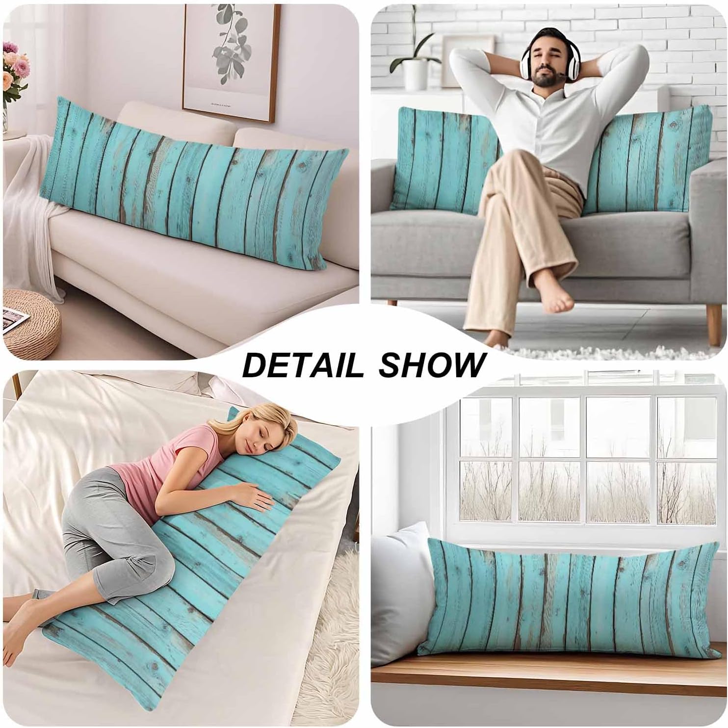 Blue Wood Body Pillow Pillowcase Turquoise Wooden Teal Farmhouse Body Pillow Cushion Covers, 20x54 Inch Bedding Body Pillows Protector…
