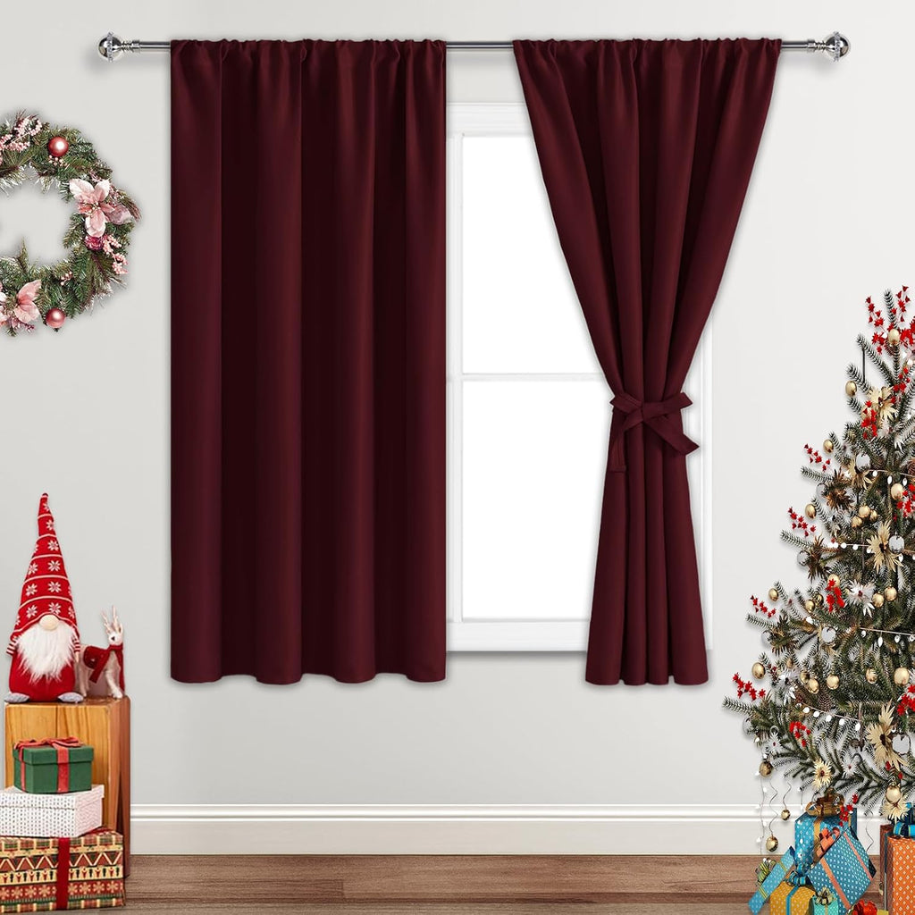 Jiuzhen Blackout Curtains for Bedroom - Thermal Insulated Noise Reducing Privacy Short Curtain for Living Room, Set of 2 Panels with Tiebac…