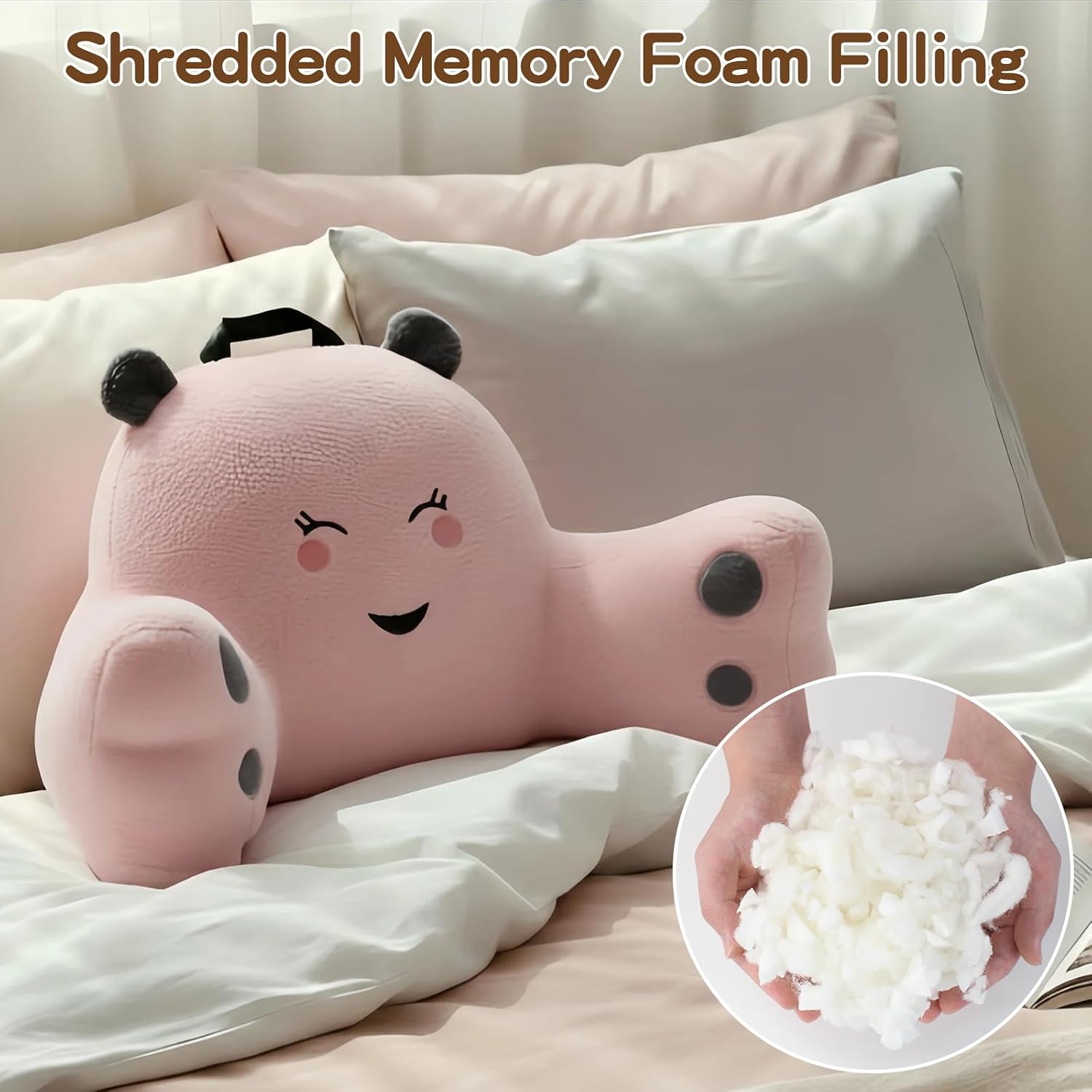 Ajicong Reading Pillow for Sitting in Bed Couch Teens/Adult, Back Rest Pillow for Sitting Up in Bed with Shredded Memory Foam, Includes Arm…