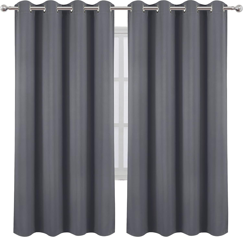 Lemomo Grey Thermal Blackout Curtains/52 x 72 Inch/Set of 2 Panels Room Darkening Curtains for Bedroom 72 Inch Grey