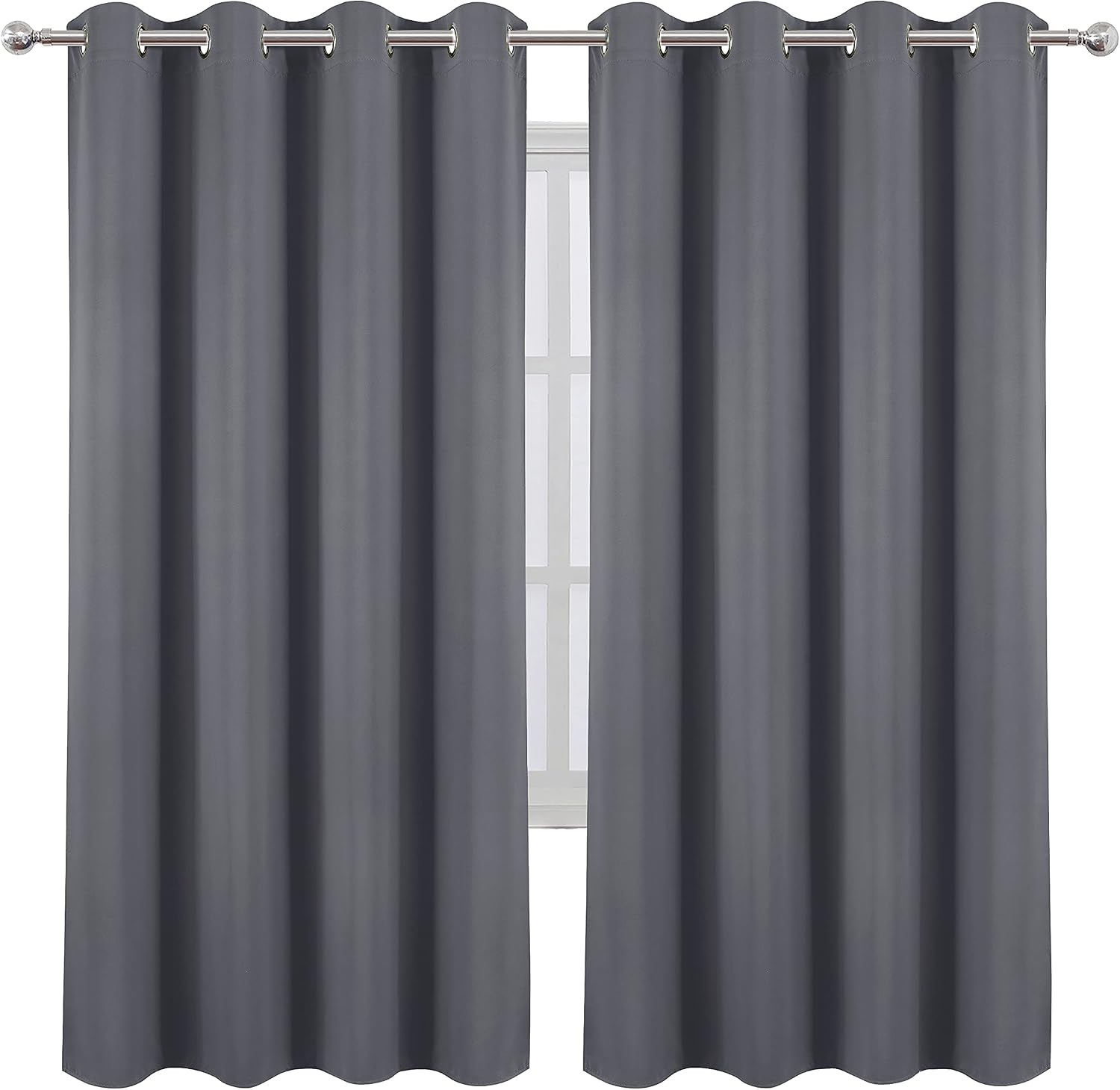 Lemomo Grey Thermal Blackout Curtains/52 x 72 Inch/Set of 2 Panels Room Darkening Curtains for Bedroom 72 Inch Grey