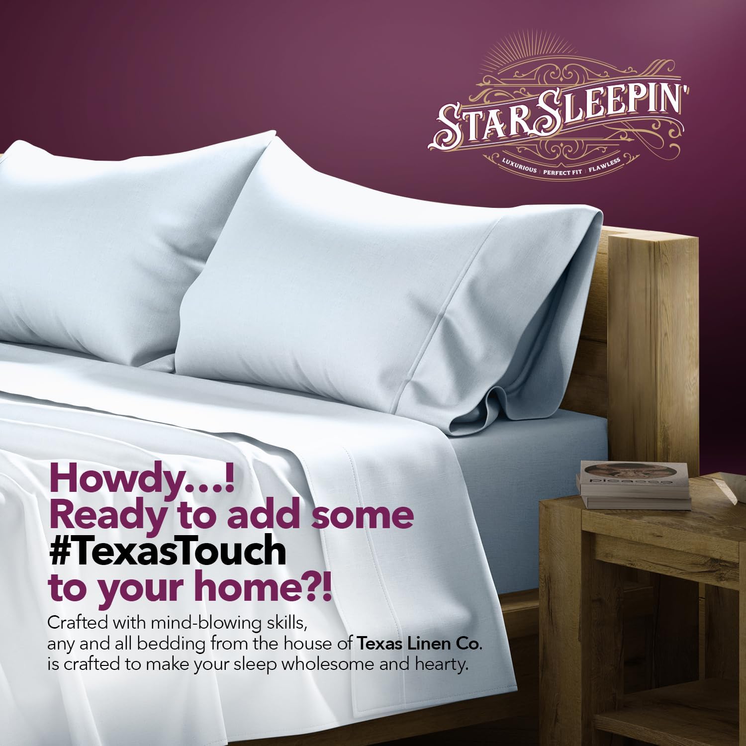 TEXAS LINEN CO. 100% Egyptian Cotton Pillow Cases Standard/Queen Size Set of 2 - Luxury 1200 Series Star Sleepin' Collection Pillow Cases…