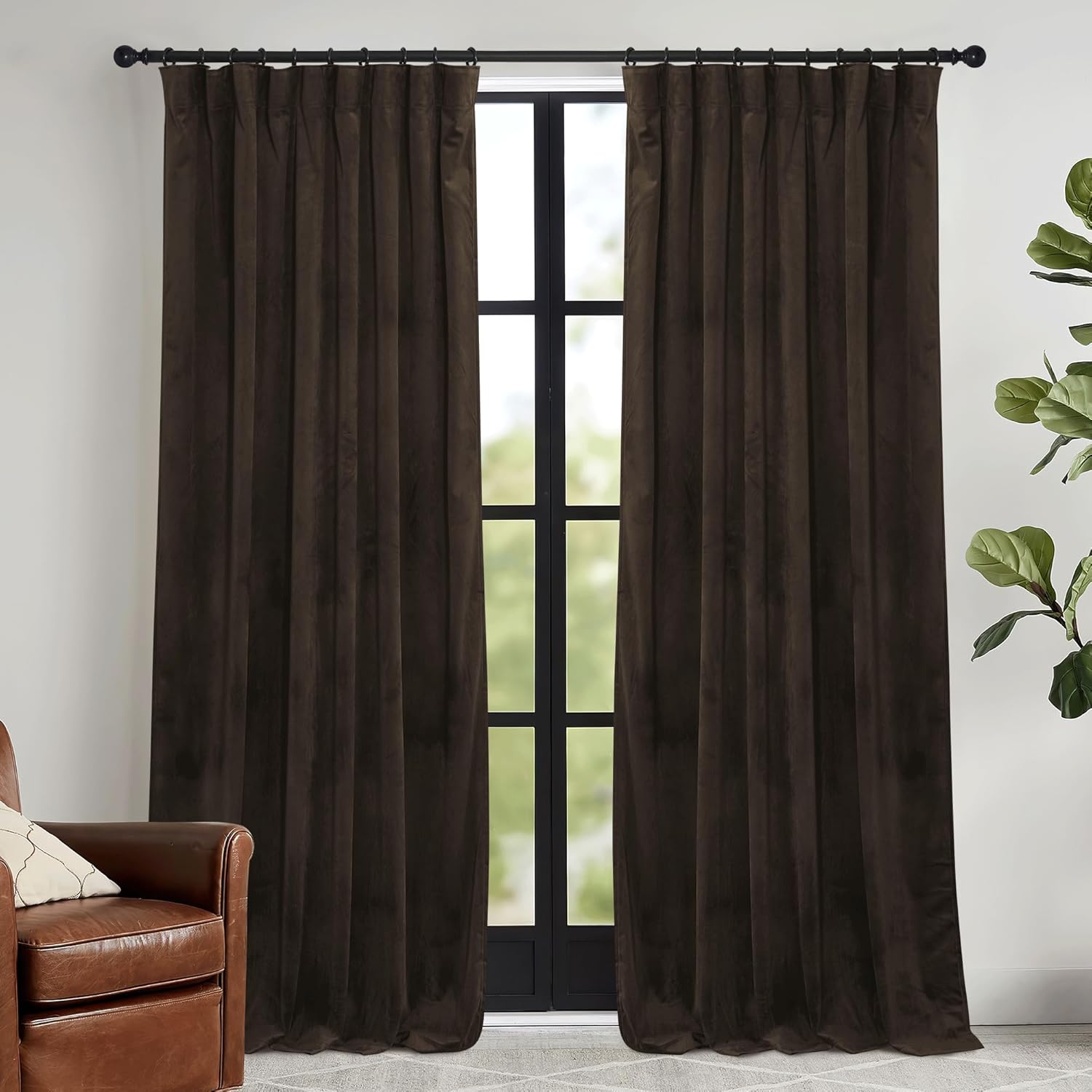 Rybhome RYB HOME Brown Velvet Curtains for Bedroom Living Room, Thermal Insulated Privacy UV Heat Blocking Luxurious Drapes for Nursery Din…