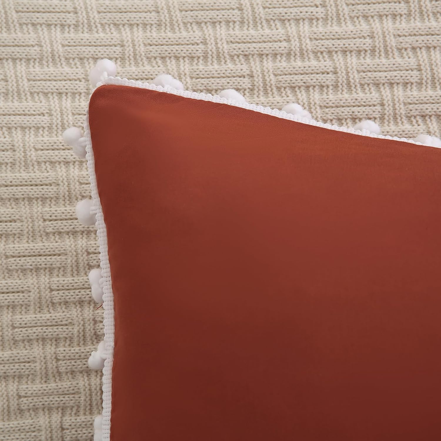 Moveover Brick Red Pom Poms Pillow Cases, Boho Pillowcases Set of 2, 100% Soft Washed Microfiber, Rust Pillow Shams King, 2 Pack 2 Pack Red