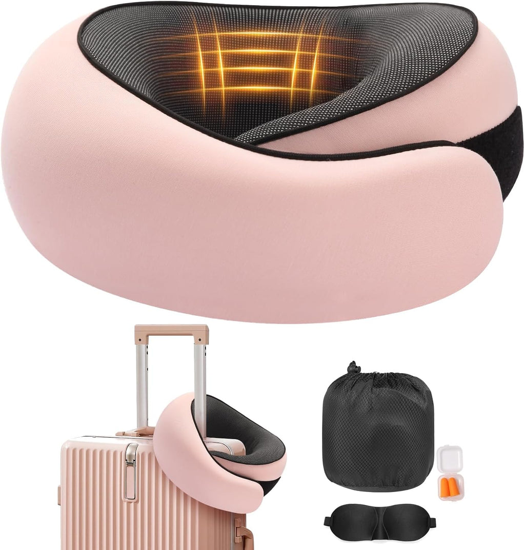 OrganizeItSimplifyYourSpac Travel Neck Pillow, Memory Foam Neck Support for Airplane, Car & Office, Breathable Portable Design with Eye Mas…
