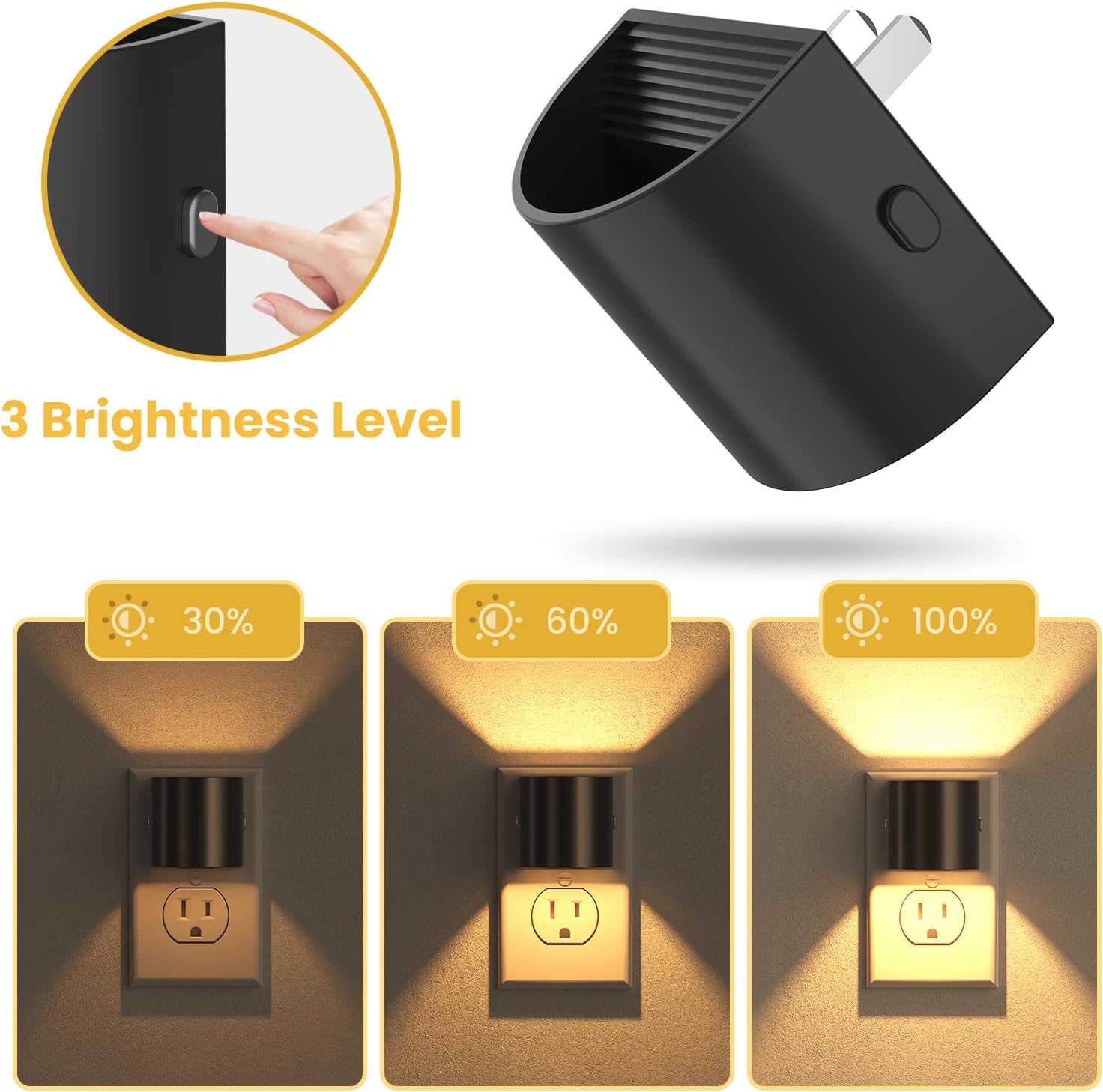 Night Lights Plug into Wall, LED Night Light 2 Pack, Soft Glow Night Lights with Dusk to Dawn Sensor, 3-Level Dimmable Nightlight, Up &…