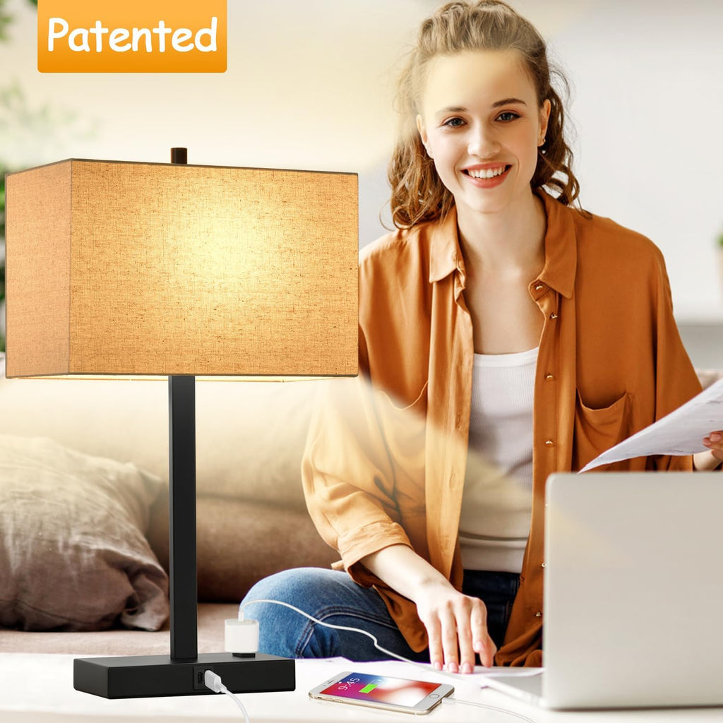 21" Touch Bedside lamps with 2 USB & AC Outlets, 3-Way Dimmable Bedside Table Lamps Set of 2 for Bedroom Living Room Office Reading…