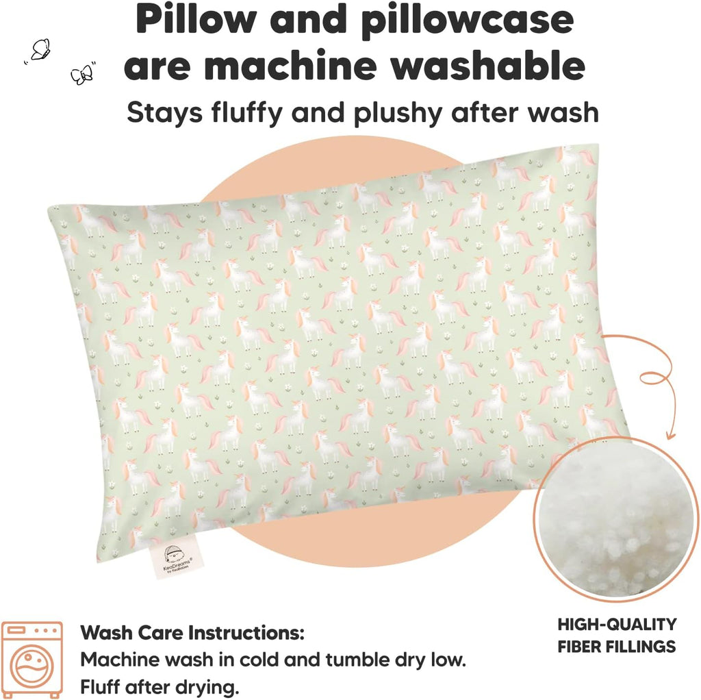 Toddler Pillow with Pillowcase - 13x18 My Little Dreamy Kids Travel Bed Pillows for Sleeping, Organic Cotton Small Pillowcase, Soft &…