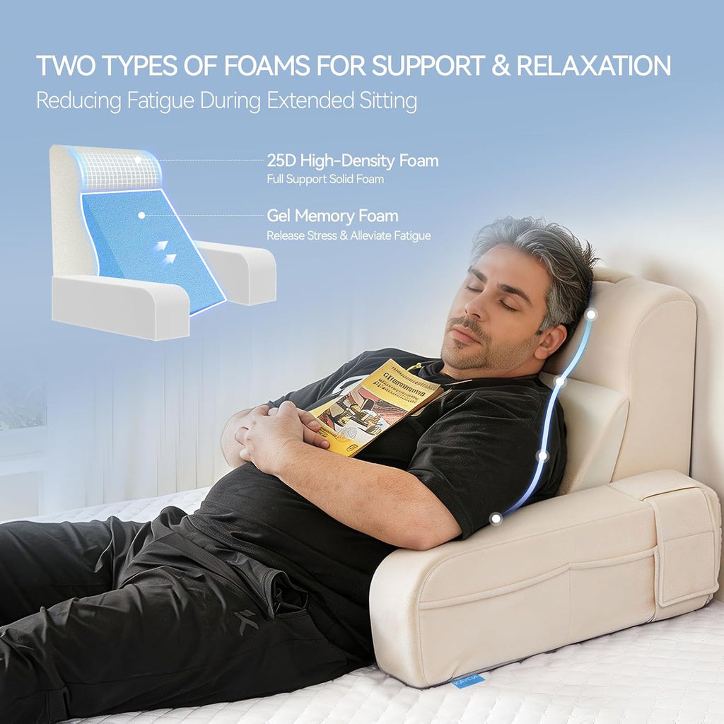 Kayfia Reading Pillow, 10 in 1 Back Pillow for Bed Sitting up with Detachable Arms Rest, Back Rest with Gel Memory Foam…