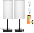 PartageiZ 17.4inches Tall White Bedroom Lamps Set of 2-3 Way Dimmable Touch Table Lamps with USB C and A Ports, Lamps for Nightstand with…