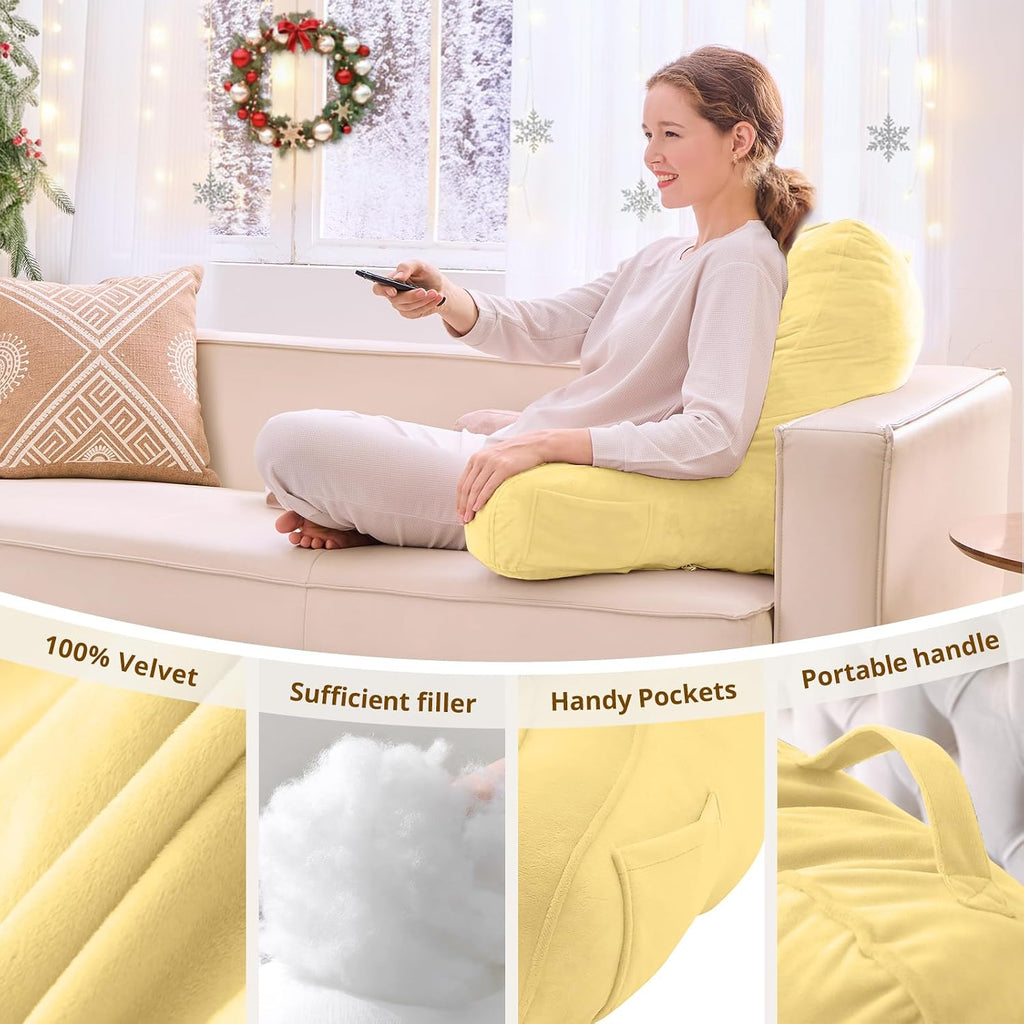 Sasttie Reading Pillow, Pillows for Reading or Relaxing – Ergonomic Support for Head, Neck, Back, and Lumbar, 21-Inch, Light Yellow
