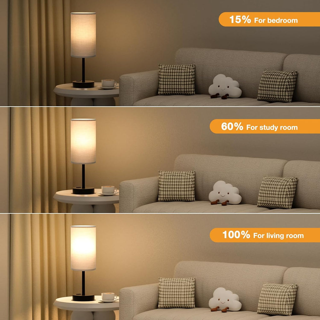 Fenmzee Touch Bedroom Lamp - Grey, 3-Way Dimmable, USB A + C Charging, AC Outlet, 17.4inch Medium