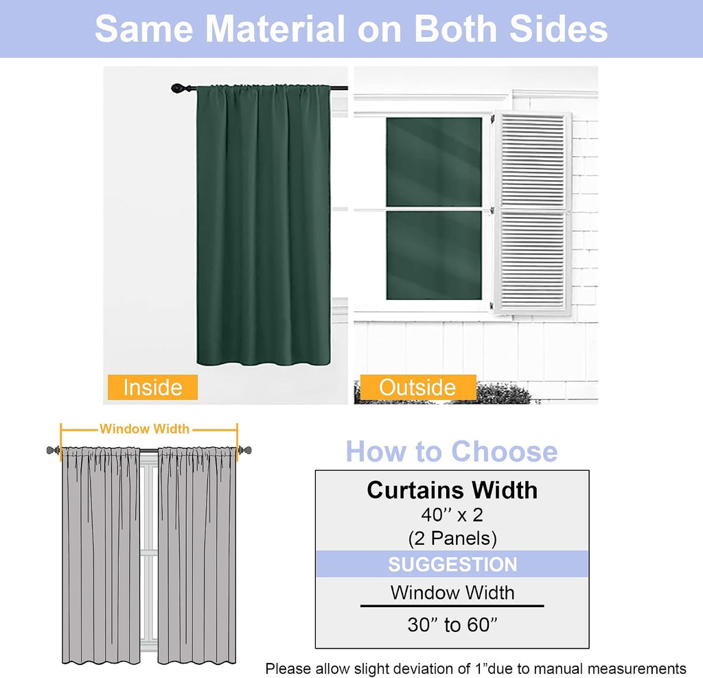 Simplebrand Ava Ever Green Short 36 Inches Blackout Curtain 2 Panels Set, Half Window Rod Pocket Privacy Curtain Tiers for Kitchen, Curtain…