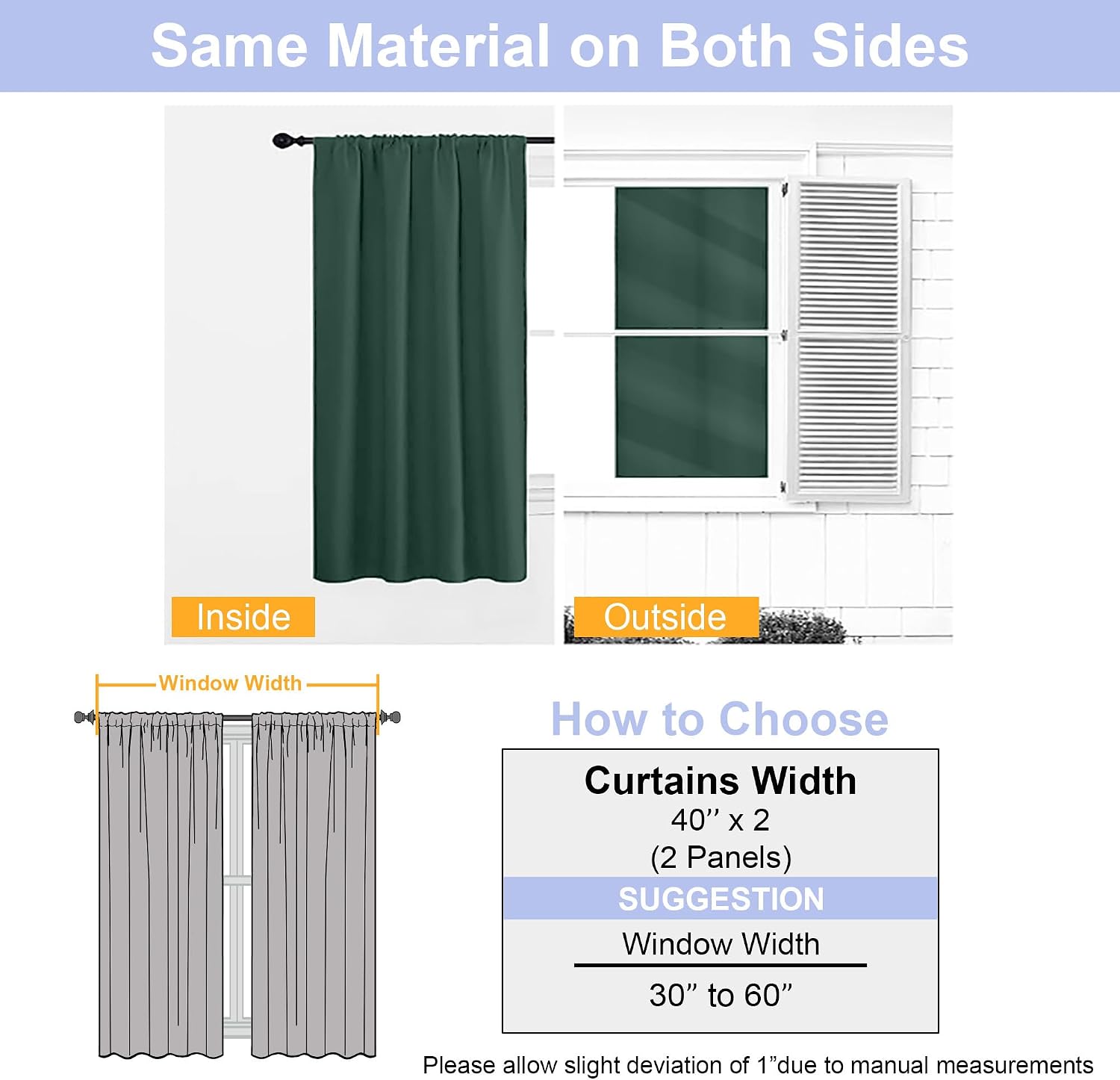Simplebrand Ava Ever Green Short 36 Inches Blackout Curtain 2 Panels Set, Half Window Rod Pocket Privacy Curtain Tiers for Kitchen, Curtain…