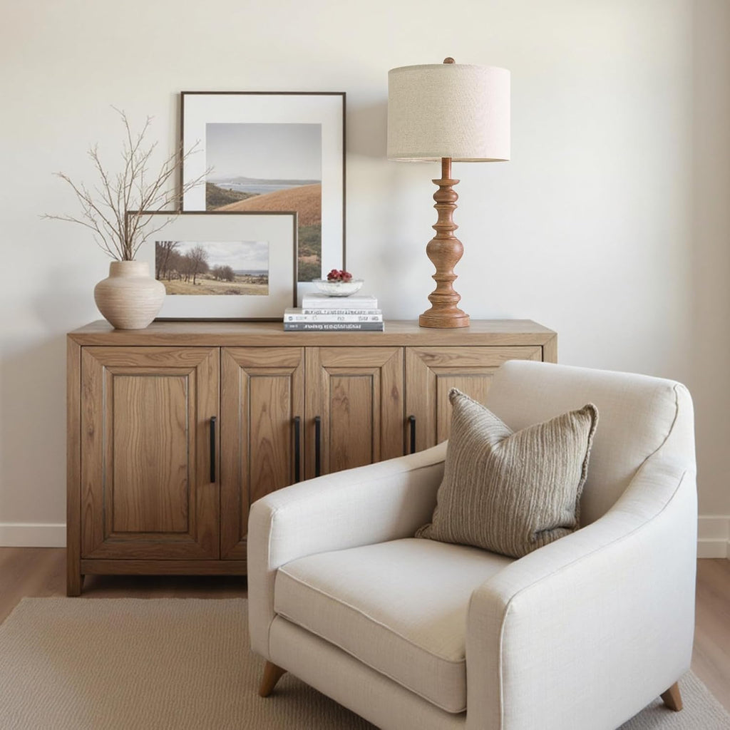 BOBOMOMO 27" Light Brown Table Lamps Set of 2, Large Farmhouse Resin Lamps with Linen Shades, Rustic Vintage Lamps for Living Room…