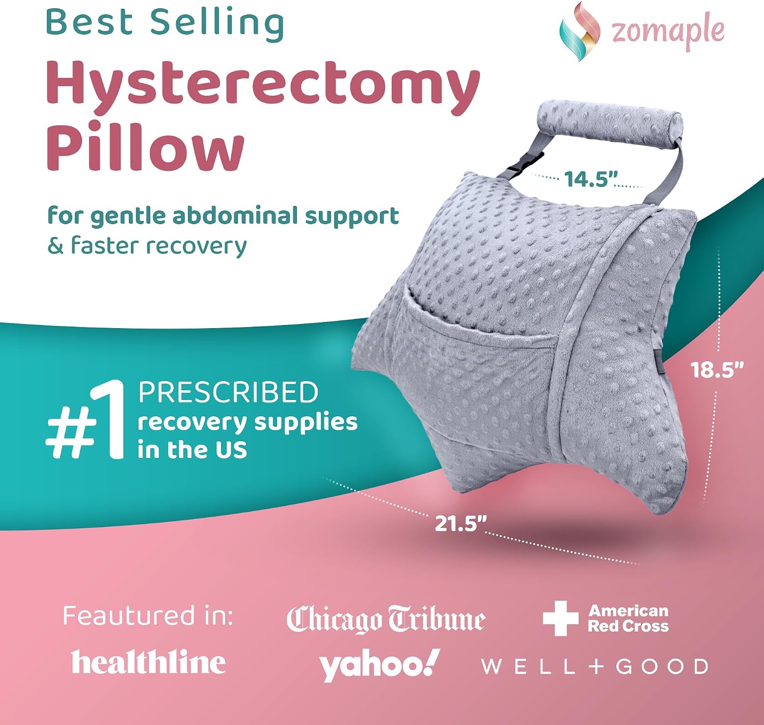 Zomaple Recovery Hysterectomy Pillow with Strap & 2 Gel Pack – Post Abdominal Surgery Must Haves – Ideal for C-Section, Laparoscopic & Hern…