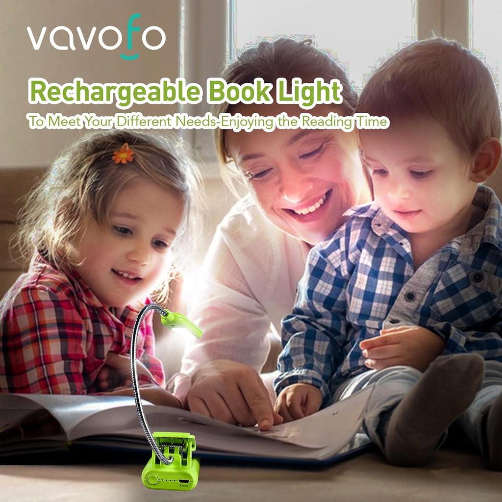 Vavofo Rechargeable Book Light for Reading in Bed Kids, 7 LED Reading Light with 9-Level Warm Cool White Daylight, Eye comfort Lamp with…