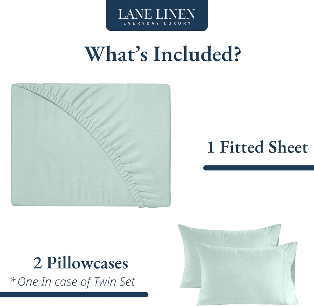 LaneLinen LANE LINEN Twin XL Size Fitted Sheet & Pillowcase (No Flat Sheet) - 100% Organic Cotton Soft & Breathable Percale Weave Fitted Sh…