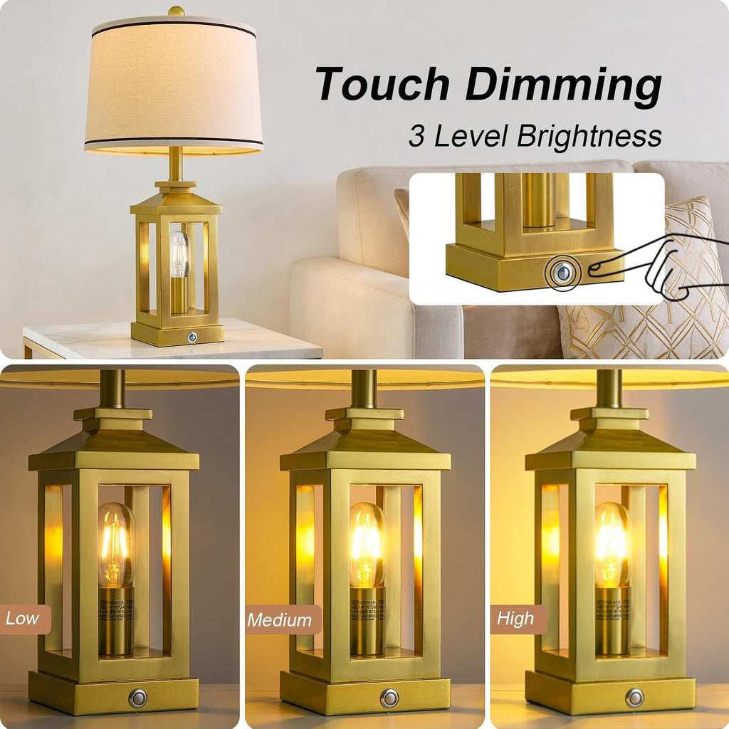 G-SAFAVA 24" Table Lamps for Living Room Bedroom Modern Gold Bedside Lamps Set of 2 Nightstand Lamps for Night Stands 3 Way Dimmable…