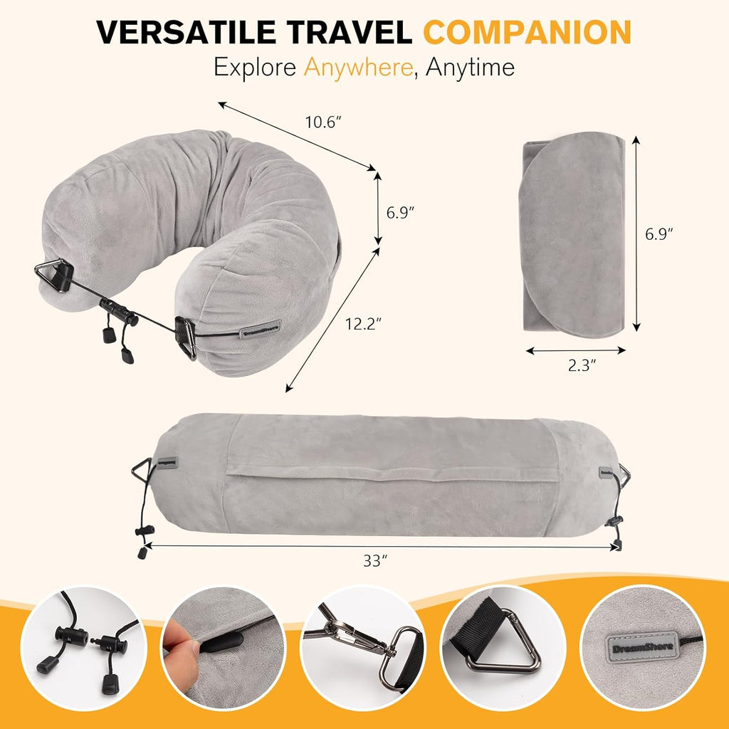 DreamShore Travel Pillow for Extra Luggage: Stuffable Neck Pillow with Adjustable Neck Size | Fits 3+ Days of Travel Essentials |…