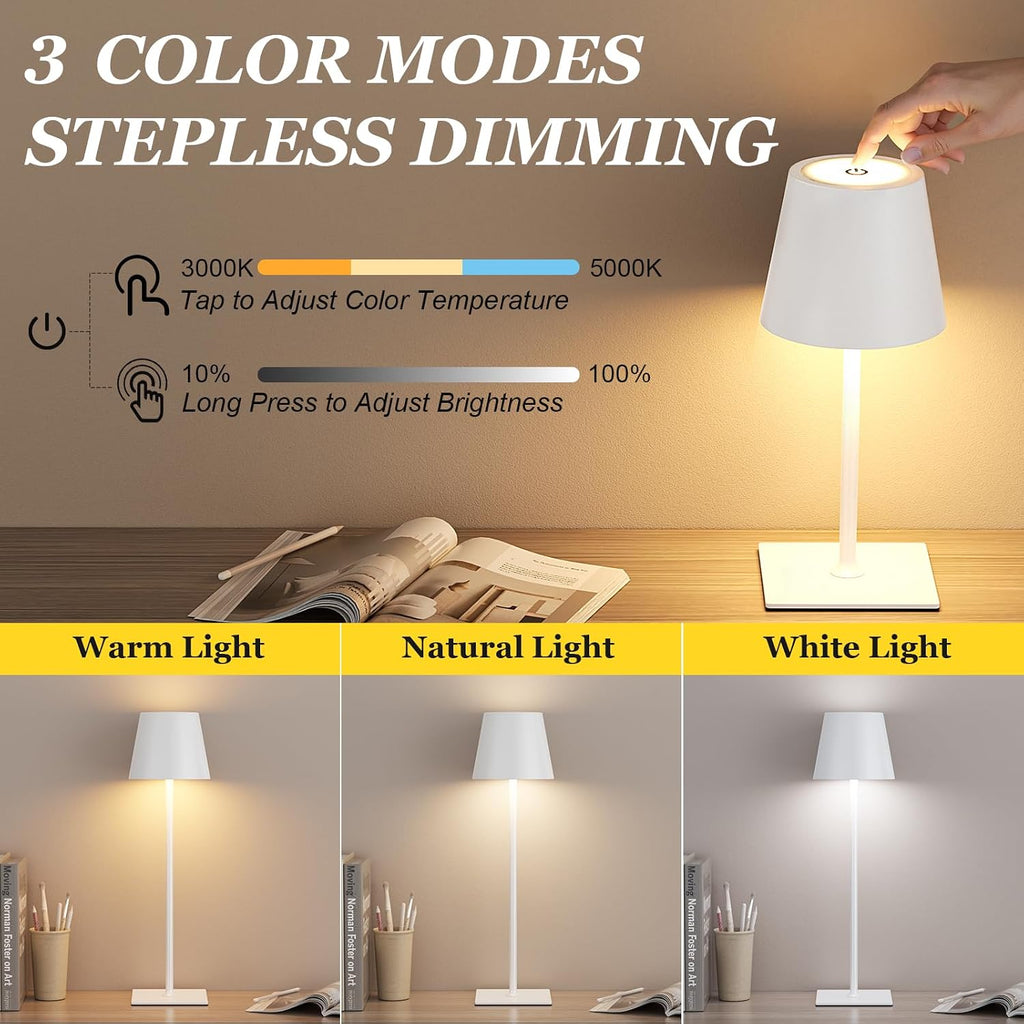 Kakanuo White Gold Cordless Rechargeable Table Lamp 5000mAh Battery Operated Lamps, 3 Colors Stepless Dimming Touch Lamp for Living Room…