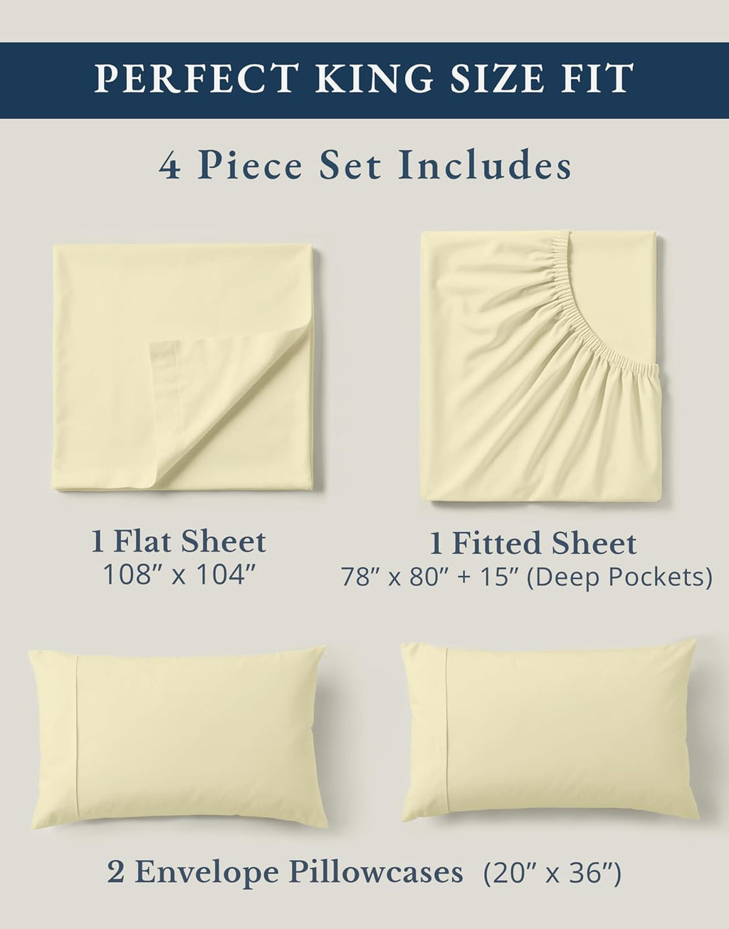 LaneLinen LANE LINEN 100% Organic Cotton King Size Bed Sheets, All Season Soft & Comfy Fully Elasticized Mercized Cotton King Sheets, 15" D…
