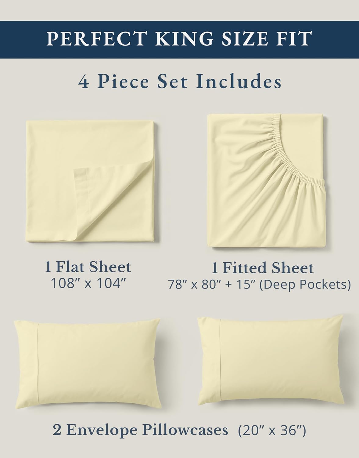 LaneLinen LANE LINEN 100% Organic Cotton King Size Bed Sheets, All Season Soft & Comfy Fully Elasticized Mercized Cotton King Sheets, 15" D…