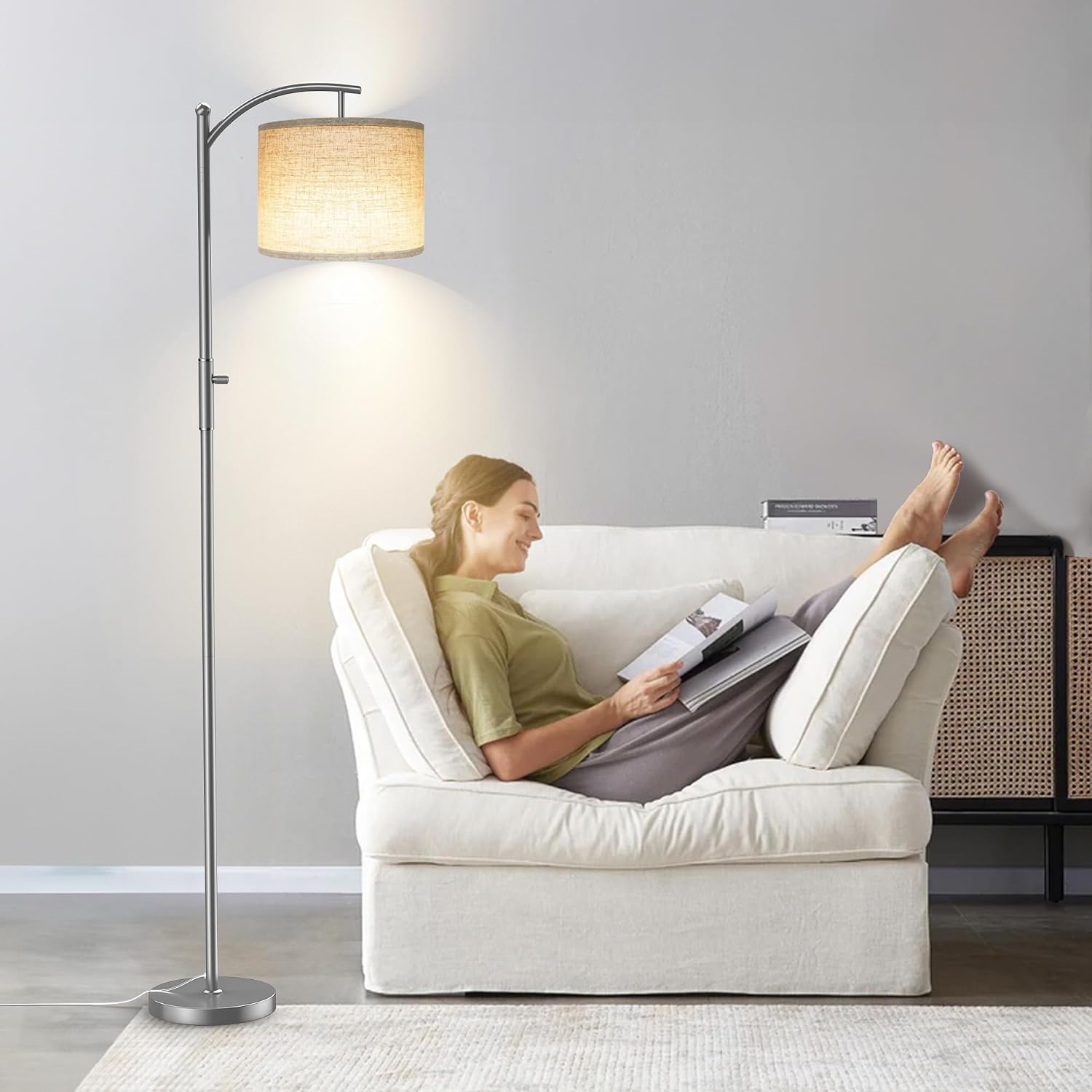 ROTTOGOON Dimmable Floor Lamp, Arc Floor Lamps for Living Room, Stepless Dimming Modern Standing Lamp with Linen Shade, Tall Lamp for…