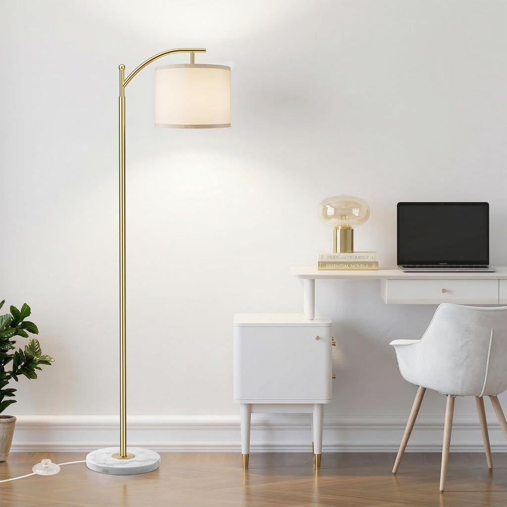 ROTTOGOON Gold Floor Lamp for Living Room with Marble Base, Modern Standing Lamp with 3 Color Temperatures Bulb & Adjustable Linen Shade…