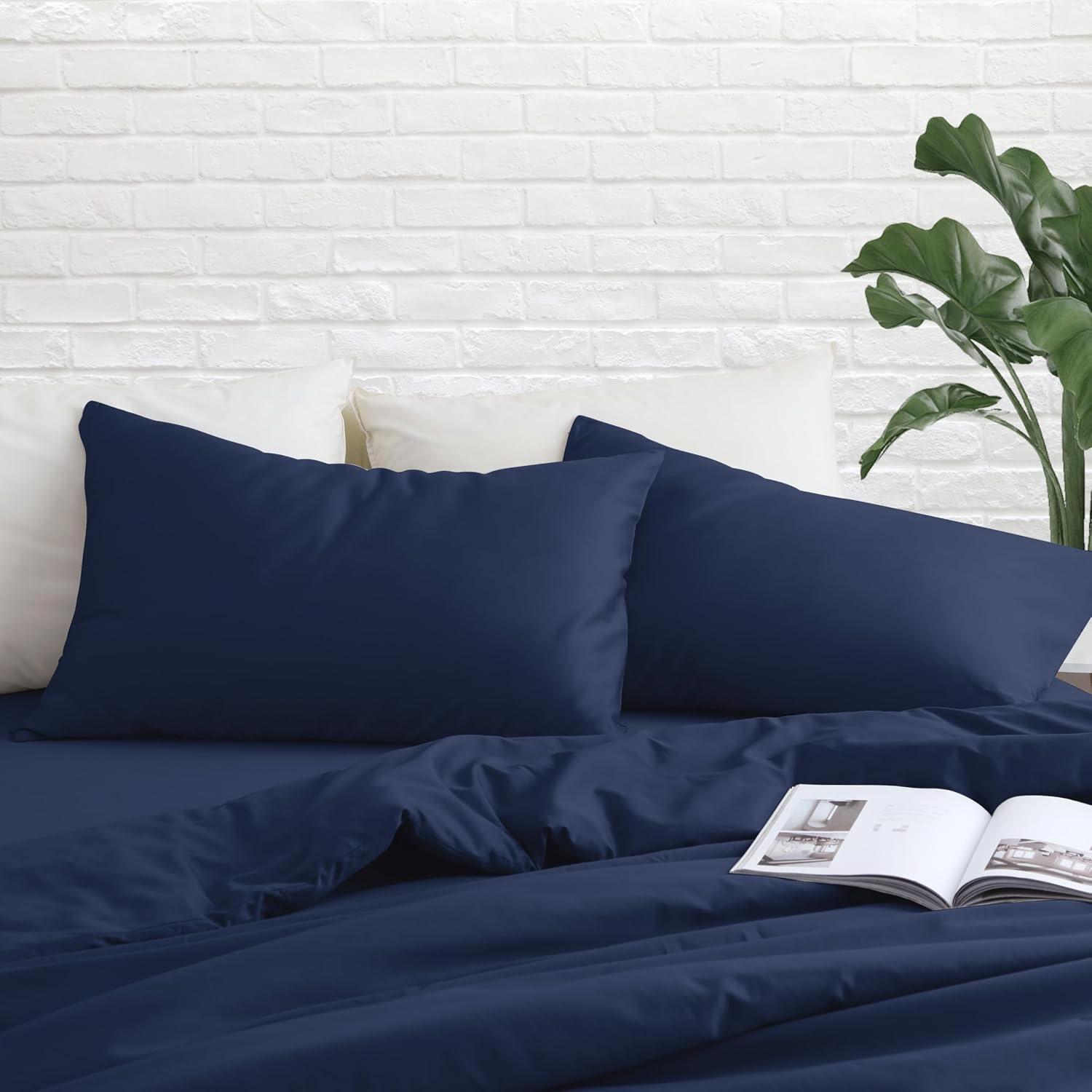 ZaizaiHome Queen Size Pillow Protector Set of 2, 100% Egyptian Cotton Pillow Cases with Zipper 400 Thread Count Sateen Weave Cotton Navy Bl…
