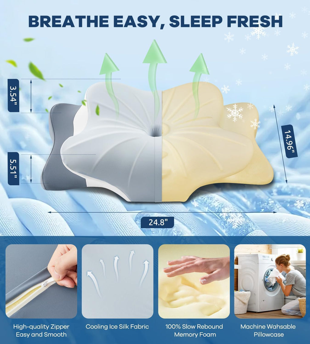 Donama Cervical Pillow for Neck and Shoulder, Cooling Contour Memory Foam Pillow for, Ergonomic Neck Support Pillow for Side Back Stomach…