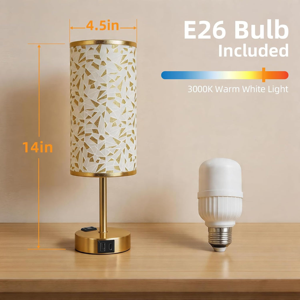 Fitfull Table Lamp for Nightstand, High-Sensitivity Touch, 3-Level Dimmable Bedside Lamp with AC Outlet | USB | and USB-C, Ideal Nig…