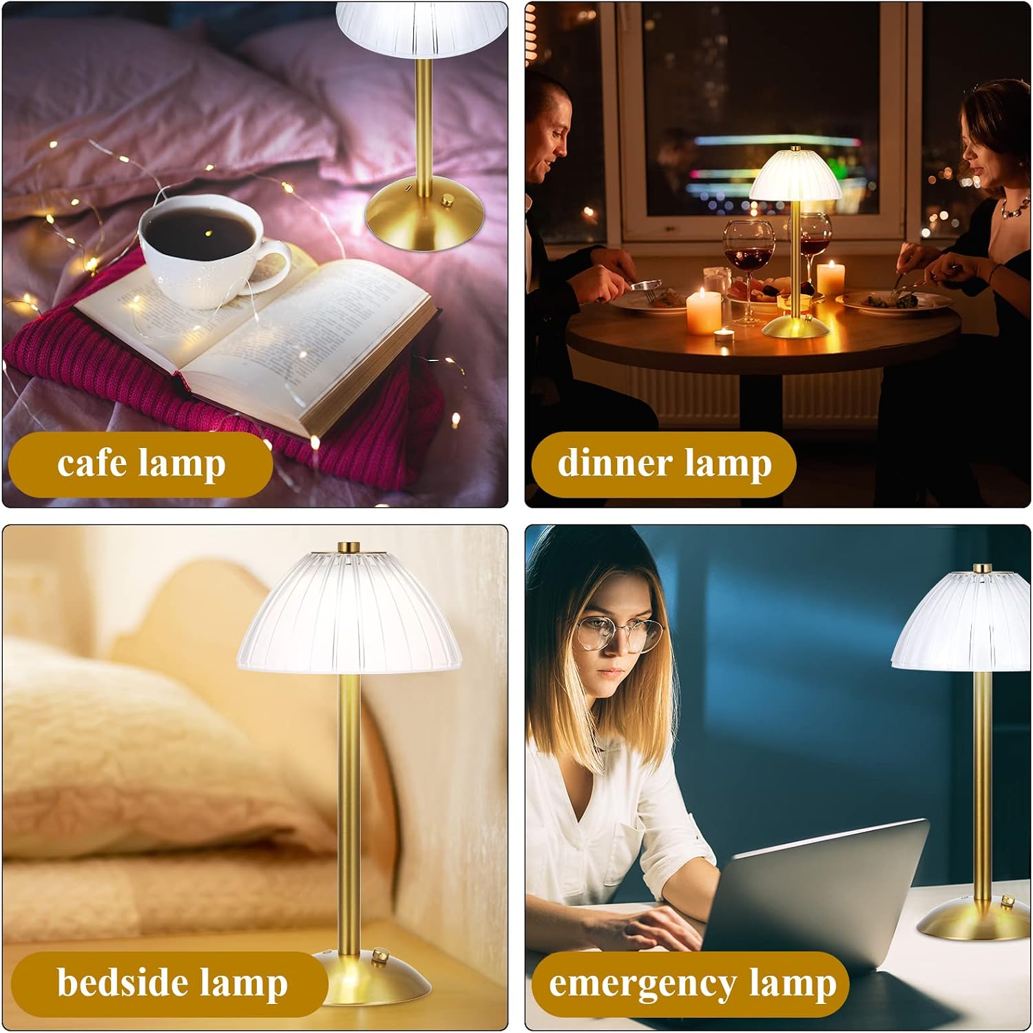Liliful 1 Pcs Cordless Table Lamp Rechargeable Touch LED Small Gold Portable Battery Operated USB-c Desk Lamp 3 Color Dimmable for…
