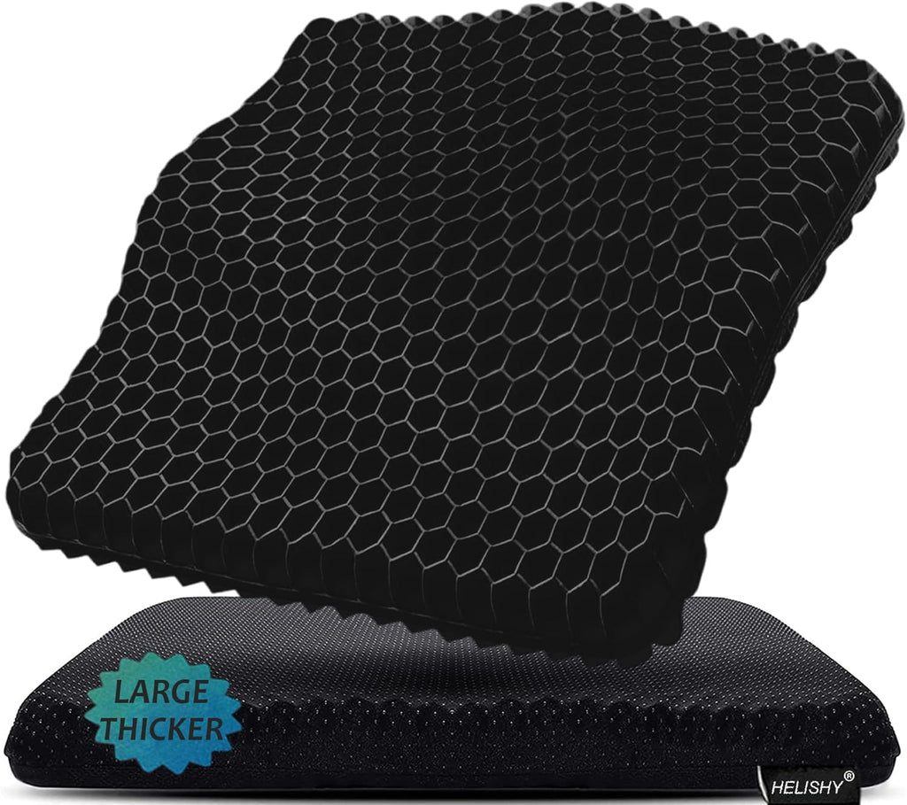 Helishy Gel Seat Cushion for Long Sitting Pressure Relief (Extra Large & Thick) - Non-Slip Gel Chair Cushion for Back, Sciatica, Tailbone - S…