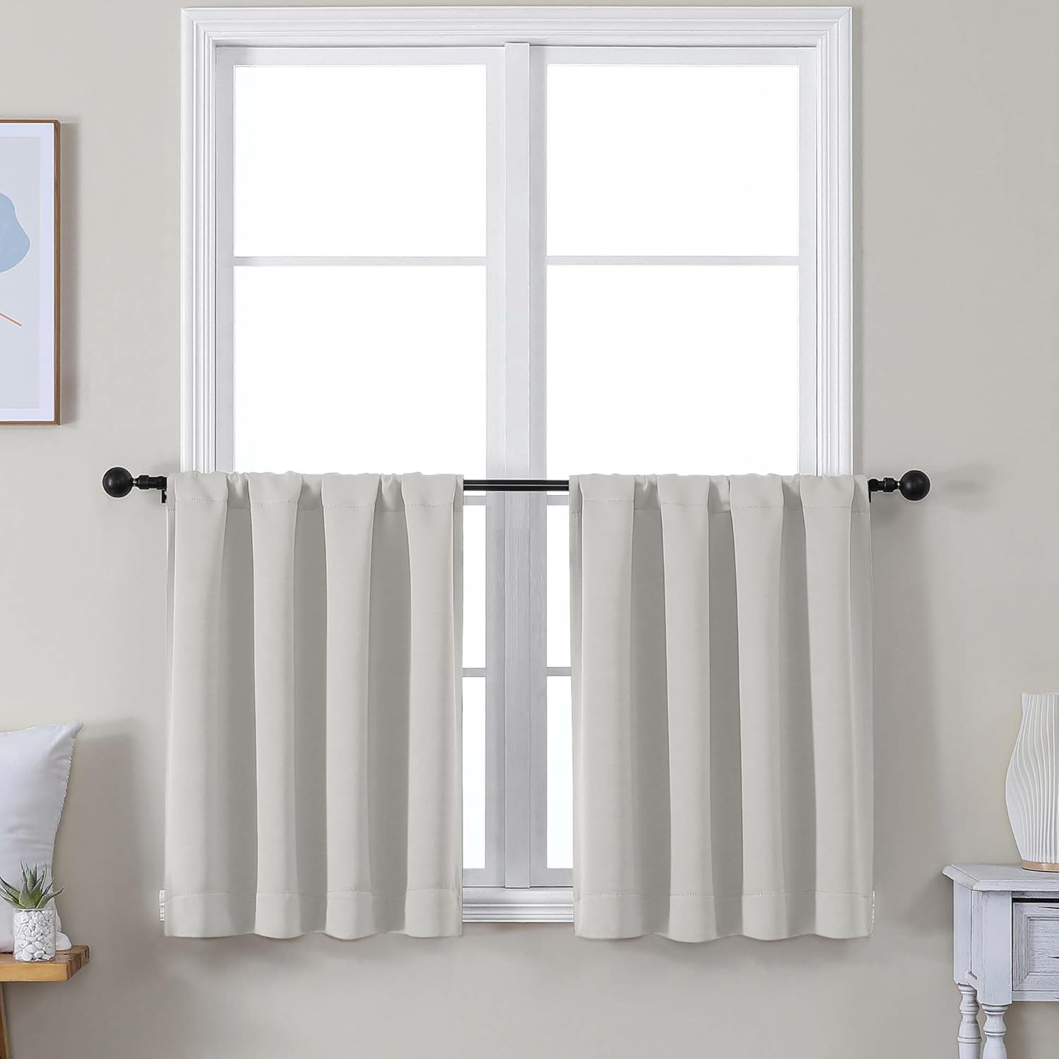 Simplebrand Ava Natural Short 30 Inches Blackout Curtain 2 Panels Set, Half Window Rod Pocket Privacy Curtain Tiers for Kitchen, Curtains B…