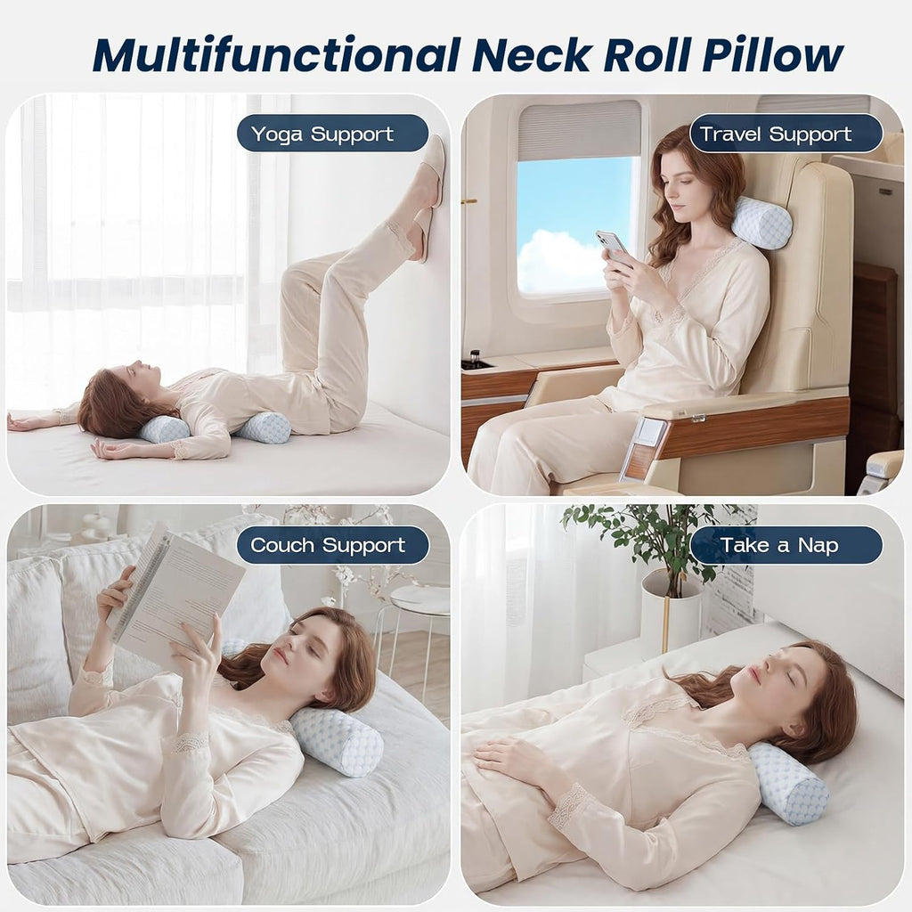 Forcanby Neck Roll Cervical Pillow for Neck - Memory Foam Neck Pillow for Bed | Round Neck Pillows for Sleeping (Cool-Blue, X-Small - 3.5"…