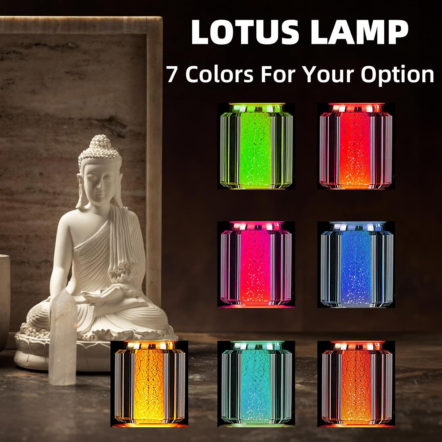 1 Pair-7 Color LED Lotus Flower Lamp - Crystal Palace Lotus Buddhist Lamp Lights, Buddha Lamp Light with Adjustable Switch for Buddhist…
